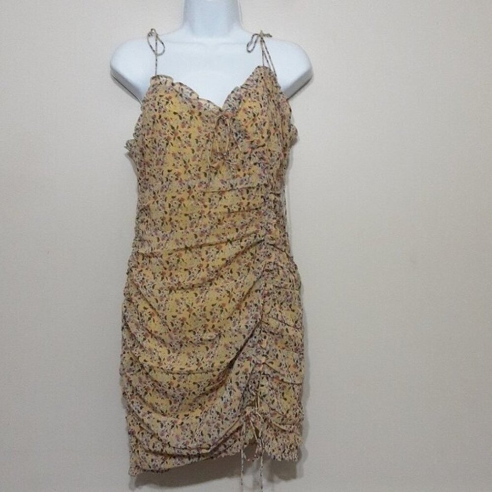 storia yellow floral dress mini aline women M cottage-core romantic VACATION - Picture 2 of 13